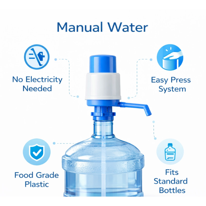 Manual Water Bottle Pump – Universal Fit for Large Jugs – White &amp; Blue (23cm)