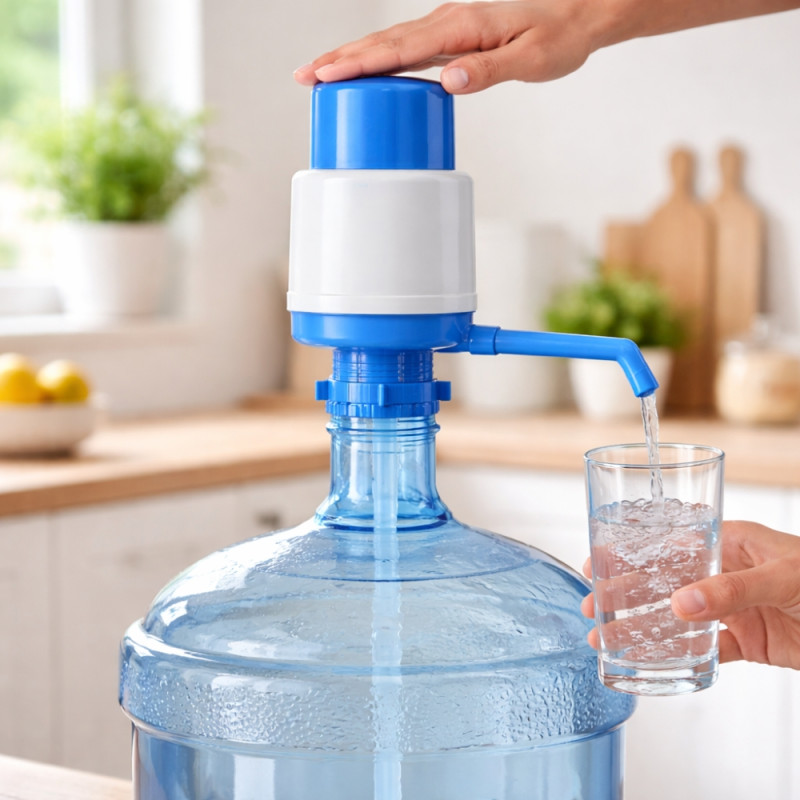 Manual Water Bottle Pump – Universal Fit for Large Jugs – White &amp; Blue (23cm)
