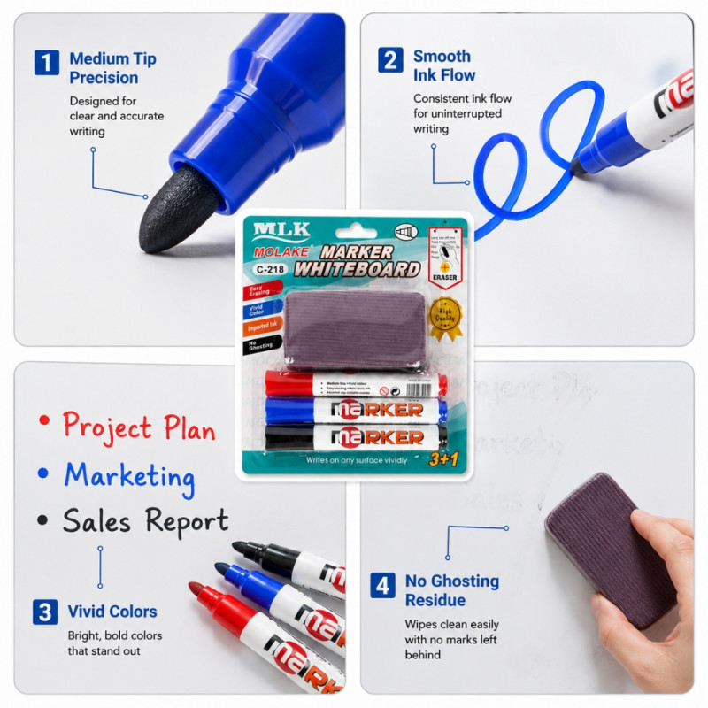 Classic whiteboard marker Set – MultiColor Premium Quality (4 Pcs)