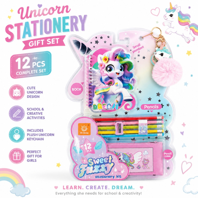 Unicorn Stationery Gift Set - Pink (Large)