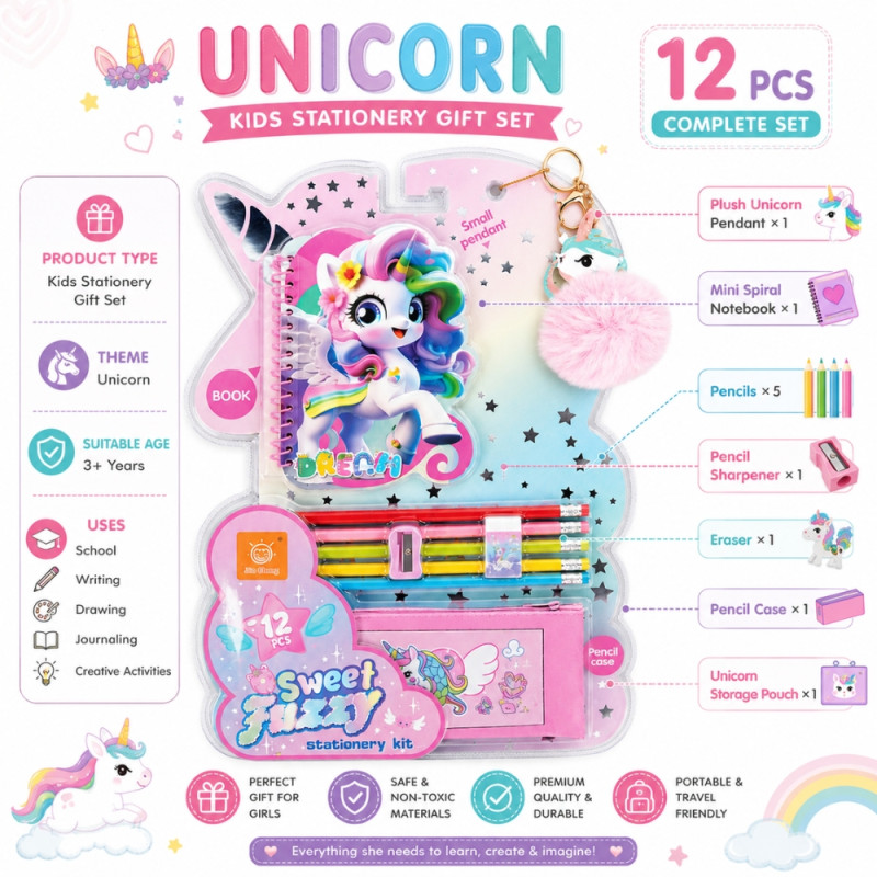 Unicorn Stationery Gift Set - Pink (Large)