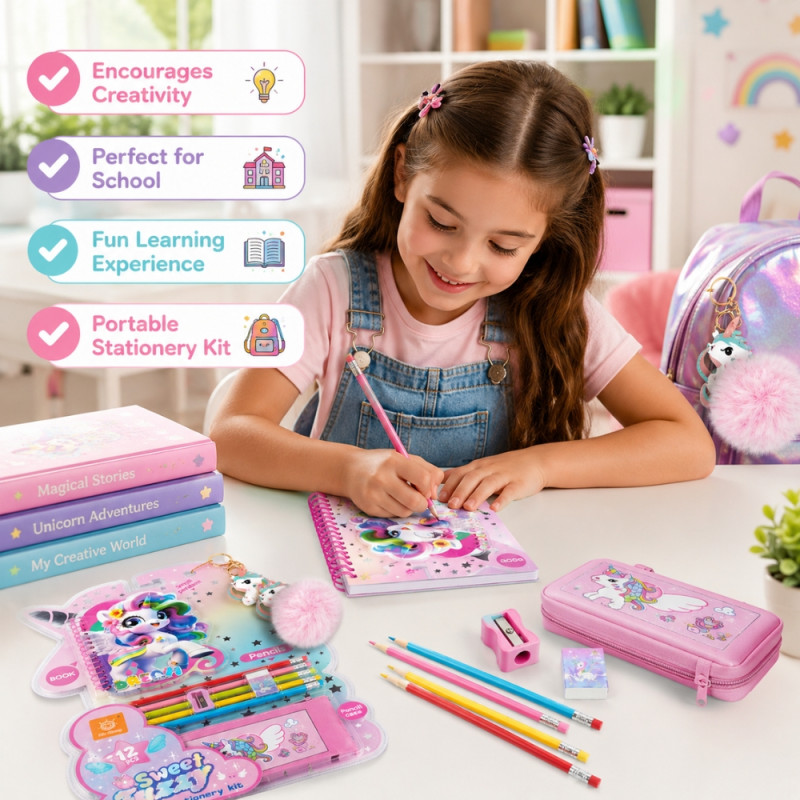 Unicorn Stationery Gift Set - Pink (Large)