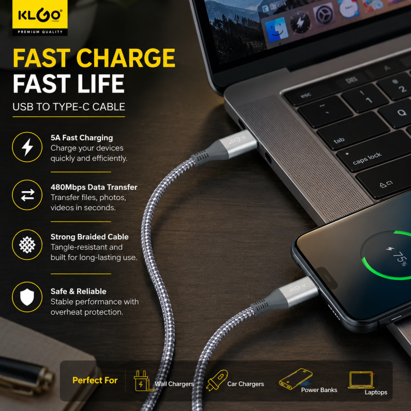 Ash Grey Charging Cable Designed for Seamless Device Connectivity – Grey (L-200 CM)