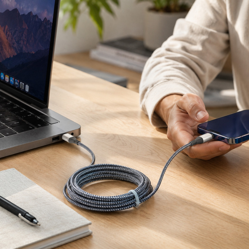 Ash Grey Charging Cable Designed for Seamless Device Connectivity – Grey (L-200 CM)