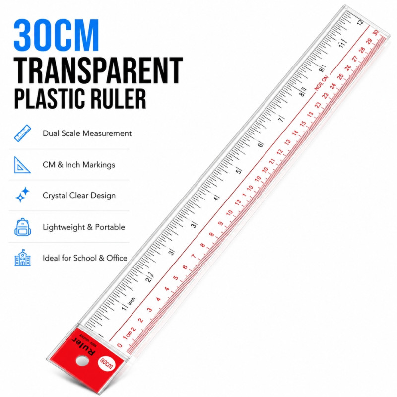 Transparent Plastic Ruler – Assorted Colors (38cm)