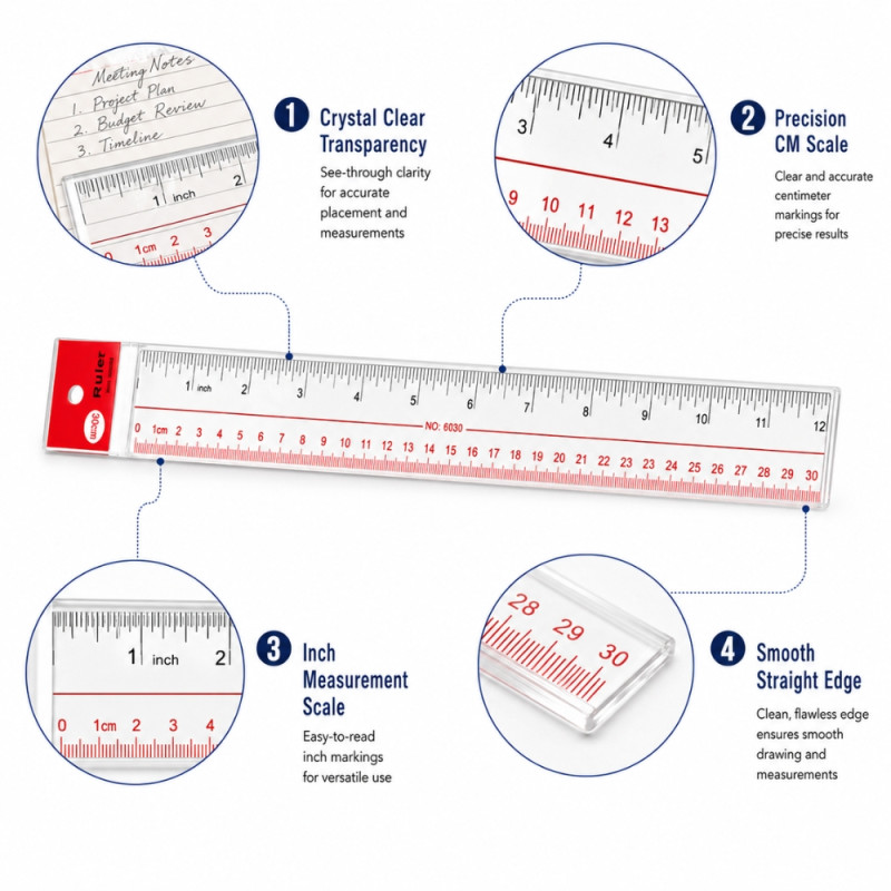 Transparent Plastic Ruler – Assorted Colors (38cm)