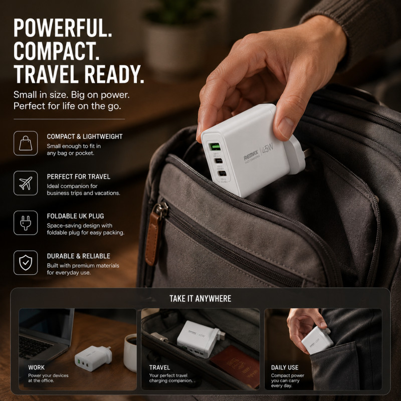 Smart Joy Mobile Charger Designed for Fast & Reliable Power Solutions – White (H-5, W-8, D-4.6 CM)