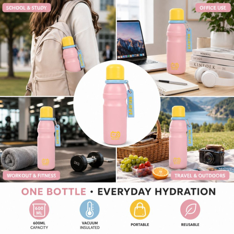 Stylish vacuum flask – Pink Premium Quality (22 x 7 cm)