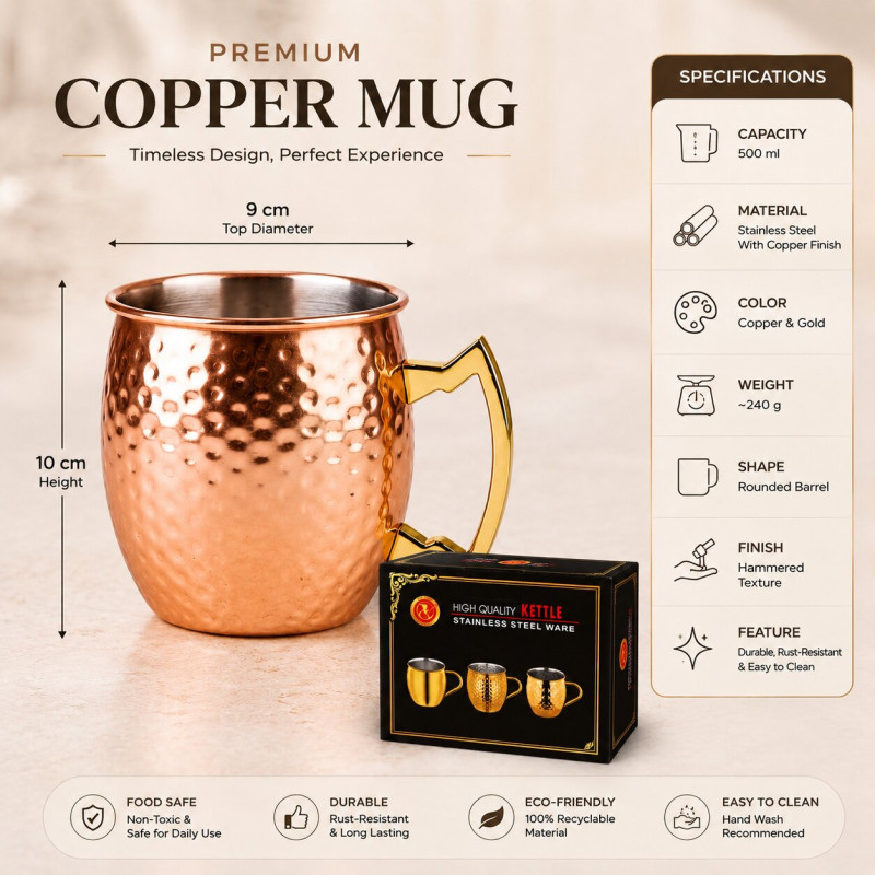 Bronze Style Stainless Steel Cup Designed for Elegant Dining & Entertaining – Gold (H-10, W-9 CM)