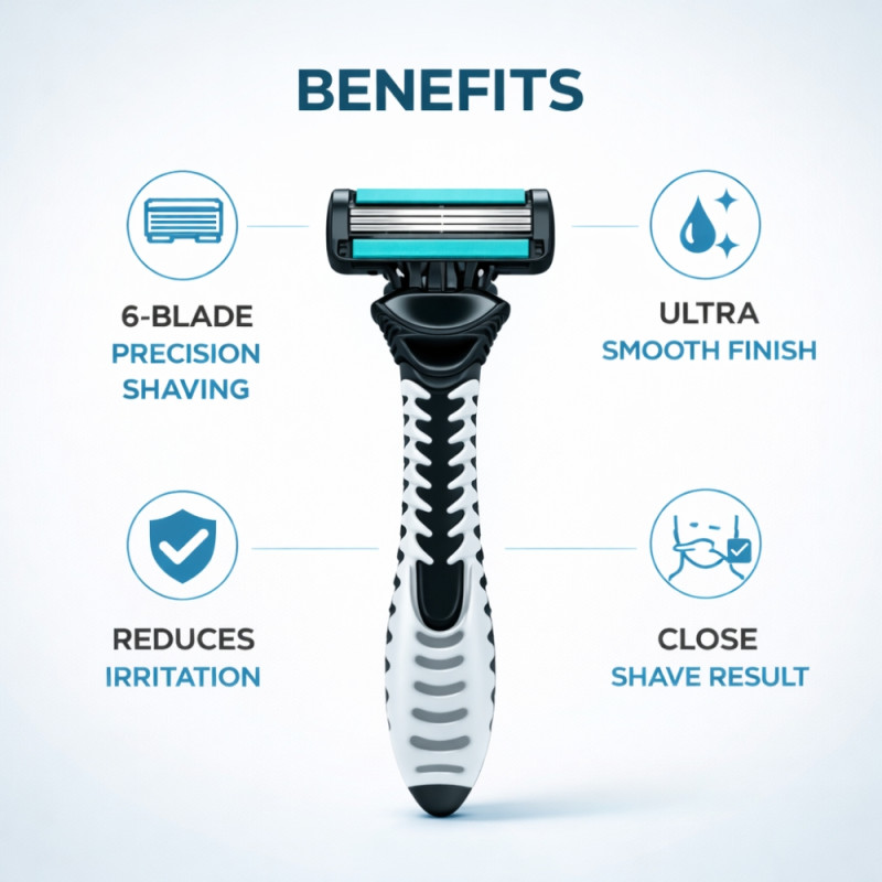 Precision 6-Blade Disposable Razor Set – Cyan Blue (3-Pack)