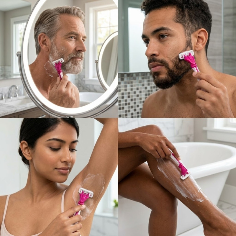Luxury Women’s 6-Blade Disposable Razor Set – Dark Pink (3-Pack)