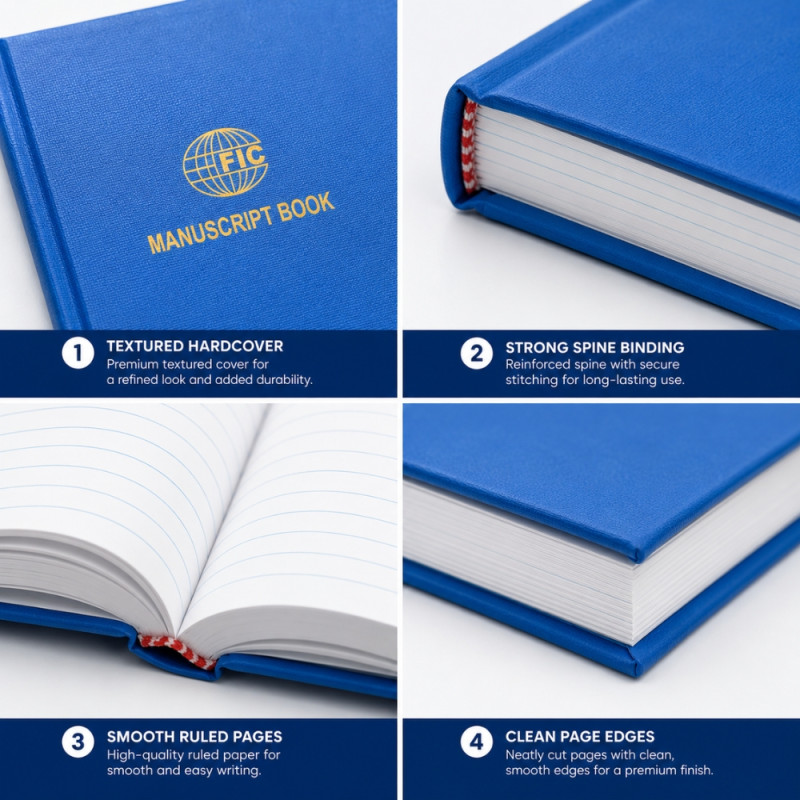 Professional Blue Hardcover Manuscript Notebook – Durable Long-Term Journal – 32x20x1.3cm