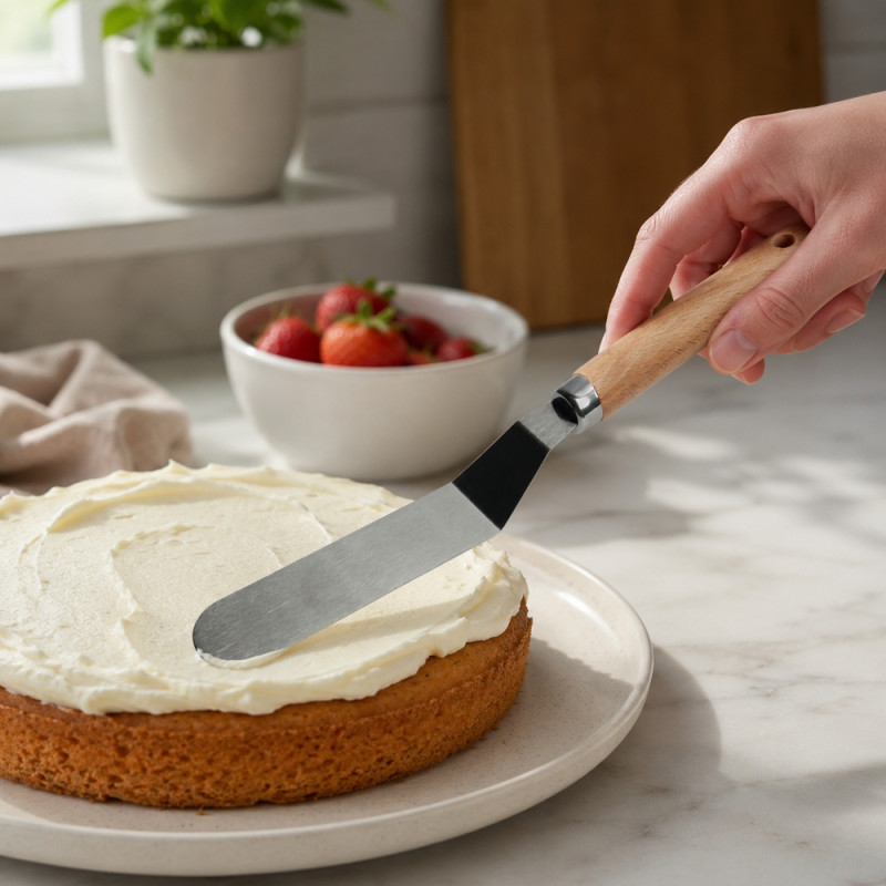 Wooden Handle Cake Spatula – Silver 