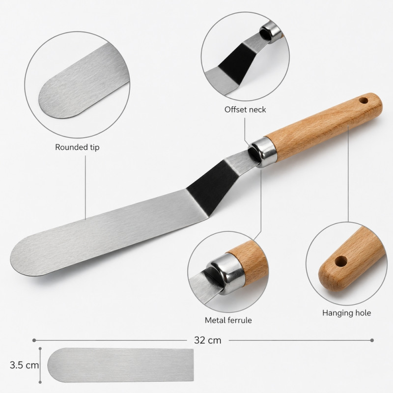 Wooden Handle Cake Spatula – Silver 