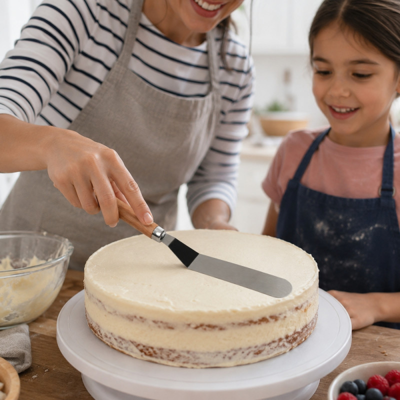 Wooden Handle Cake Spatula – Silver 