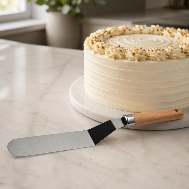 Wooden Handle Cake Spatula – Silver 