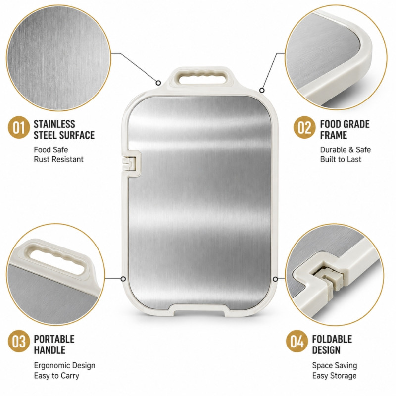 Essential Shield Chopping Board Designed for Everyday Cooking &amp; Kitchen Excellence – Stainless Steel (H-450, W-312 MM)