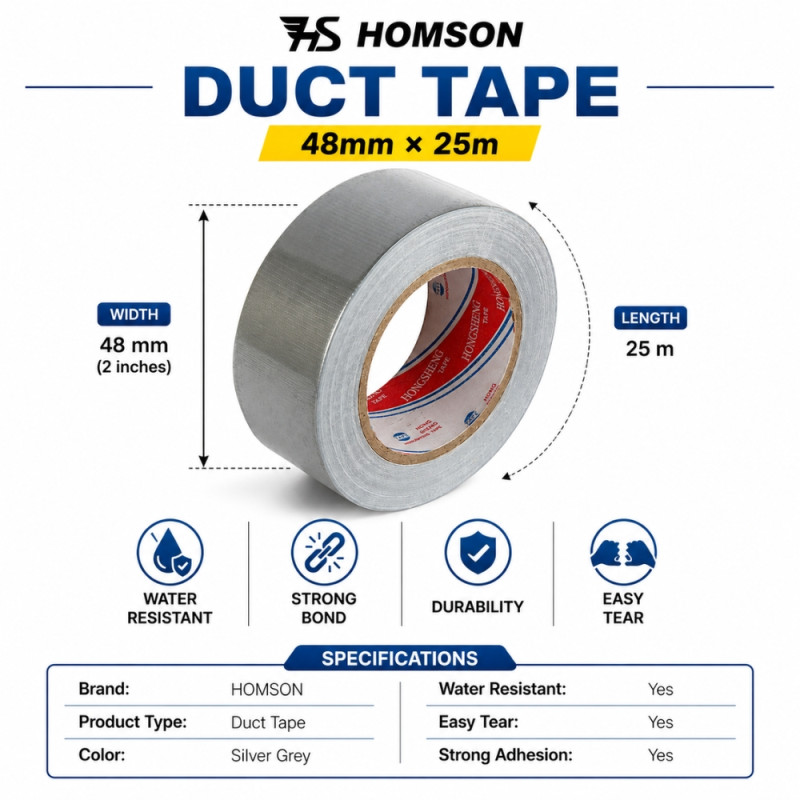 Mercury Style Duct Tape Designed for Sealing &amp; Repair Solutions – Silver (W-48, L-25 CM)