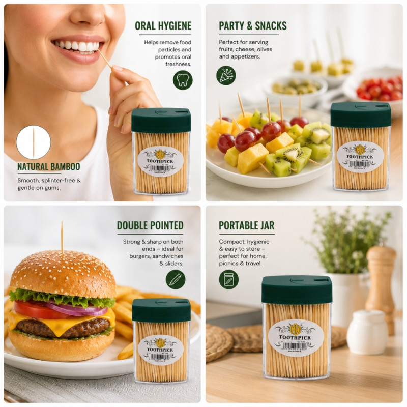 Premium Double-Sided Bamboo Toothpicks | Eco-Friendly & Hygienic Dispenser
