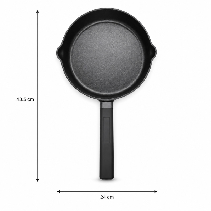 Oigen Palma Cast Iron Frying Pan with Black Finish – 43.5 x 24 cm – Black