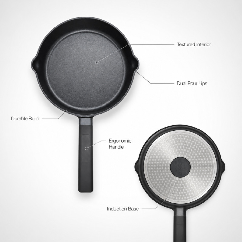 Oigen Palma Cast Iron Frying Pan with Black Finish – 43.5 x 24 cm – Black