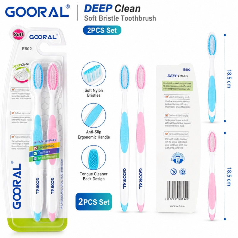 Zen model soft twin pack toothbrush featuring ultra-fine bristles and a designed handle for professional oral care – Cyan & Light Pink (18.5cm)