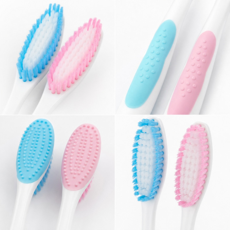 Zen model soft twin pack toothbrush featuring ultra-fine bristles and a designed handle for professional oral care – Cyan & Light Pink (18.5cm)