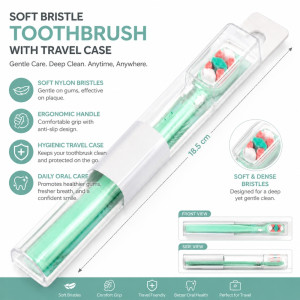 Energetic travel toothbrush with a hygienic protective case – Aqua (18.5cm)