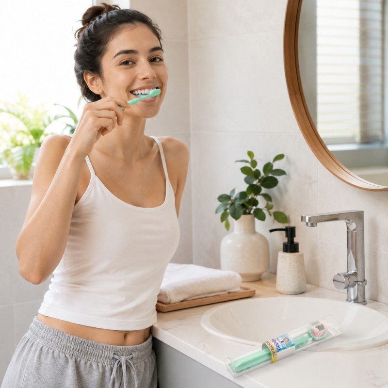 Energetic travel toothbrush with a hygienic protective case – Aqua (18.5cm)