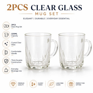 Classic 2PC GLASS CUP SET – Transparent Premium Quality (9 x 7 cm)