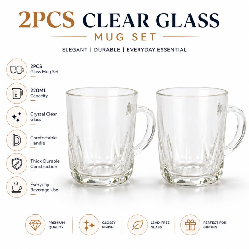 Classic 2PC GLASS CUP SET – Transparent Premium Quality (9 x 7 cm)