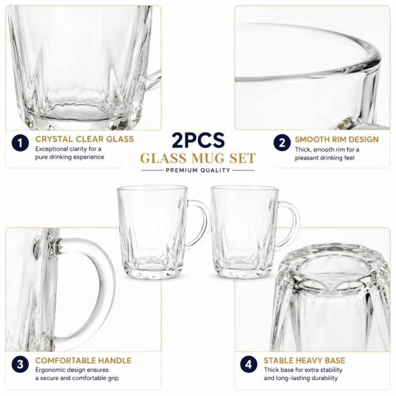 Classic 2PC GLASS CUP SET – Transparent Premium Quality (9 x 7 cm)