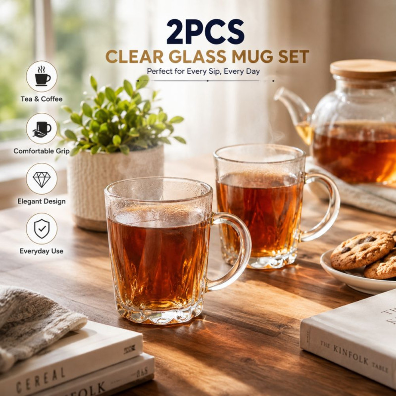 Classic 2PC GLASS CUP SET – Transparent Premium Quality (9 x 7 cm)