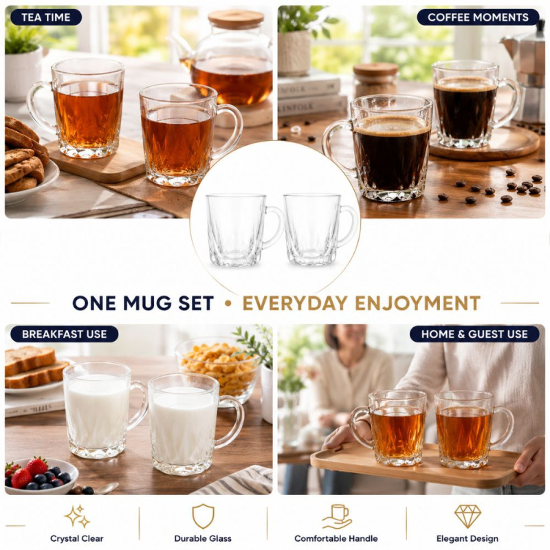 Classic 2PC GLASS CUP SET – Transparent Premium Quality (9 x 7 cm)