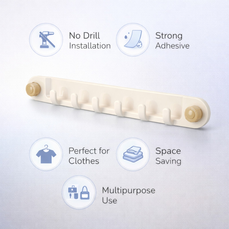 Bold Make Wall-mounted Hook Rack Designed for Smart Storage & Organization – Beige (H-38, W-38, L-432 MM)