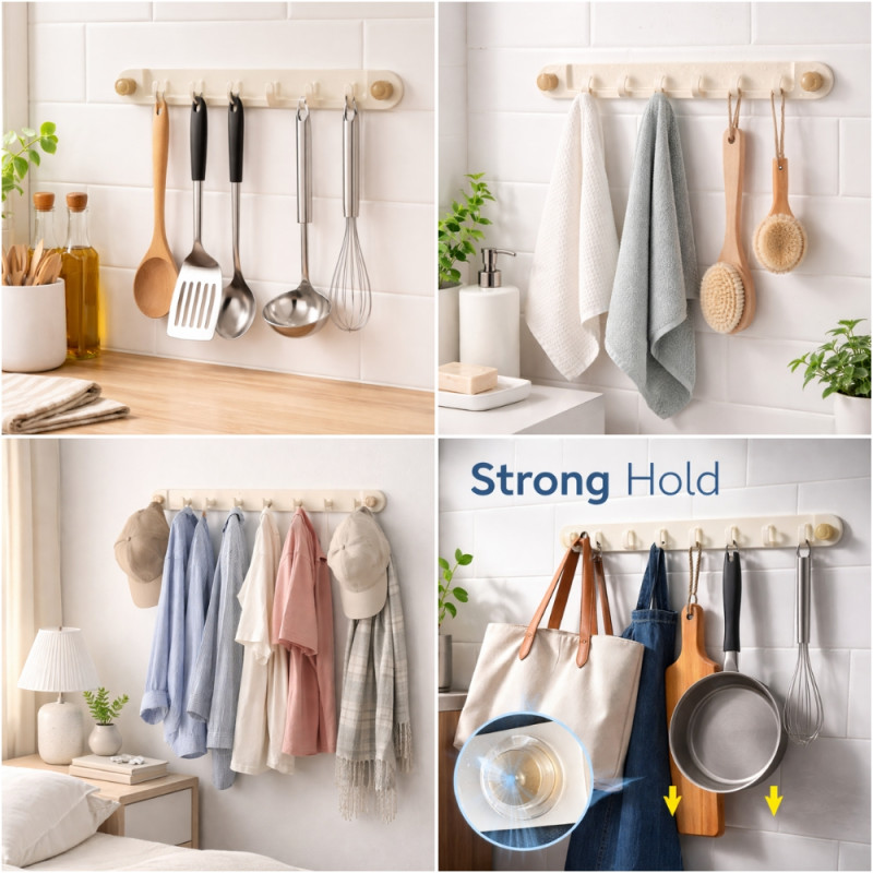 Bold Make Wall-mounted Hook Rack Designed for Smart Storage & Organization – Beige (H-38, W-38, L-432 MM)