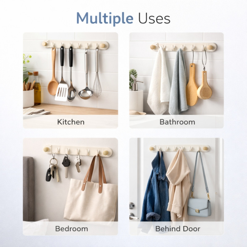 Bold Make Wall-mounted Hook Rack Designed for Smart Storage & Organization – Beige (H-38, W-38, L-432 MM)