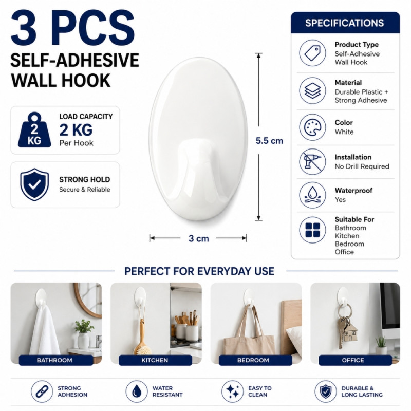Quality Hook – White Premium Quality (5.5 x 3cm)