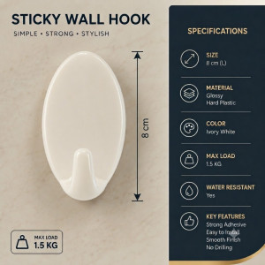 Gentle Edge Hook Designed for Smart Storage &amp; Organization – White (L-8 CM)