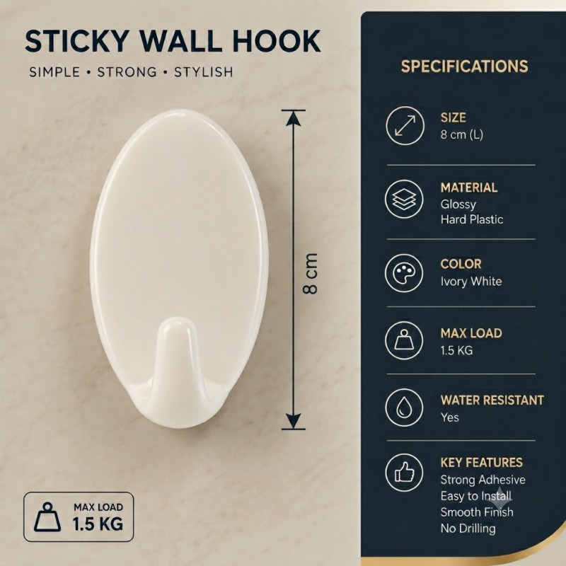 Gentle Edge Hook Designed for Smart Storage &amp; Organization – White (L-8 CM)