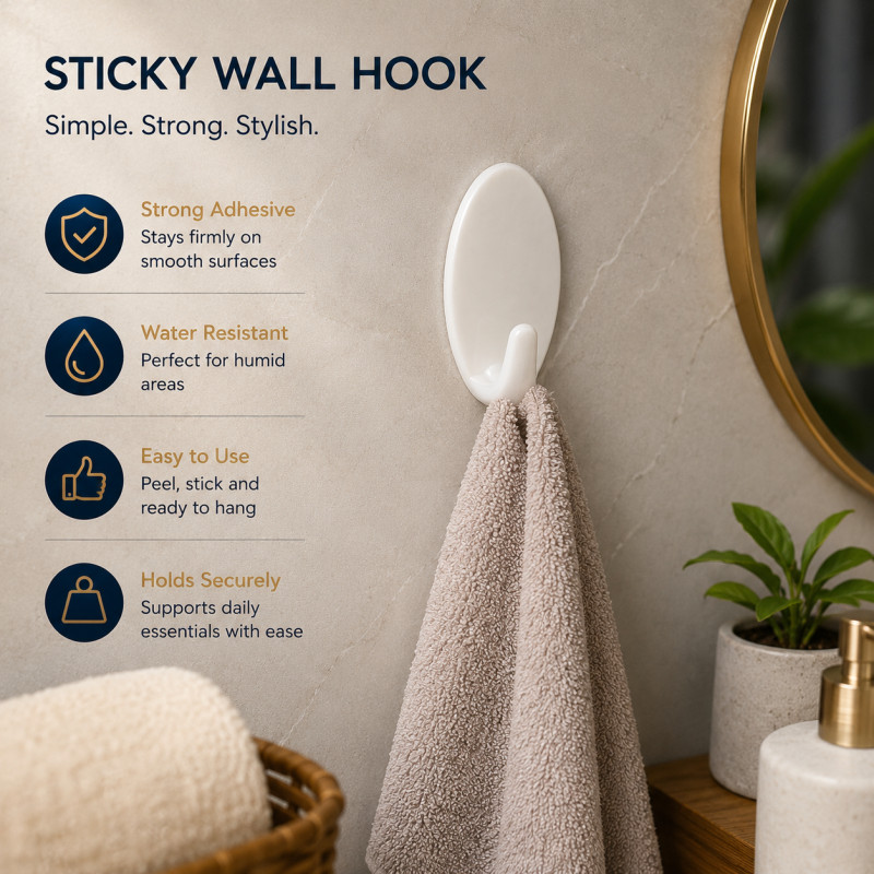 Gentle Edge Hook Designed for Smart Storage &amp; Organization – White (L-8 CM)