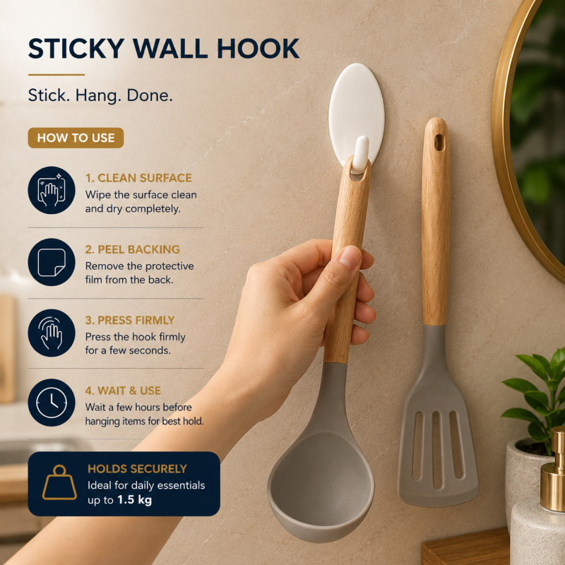 Gentle Edge Hook Designed for Smart Storage &amp; Organization – White (L-8 CM)