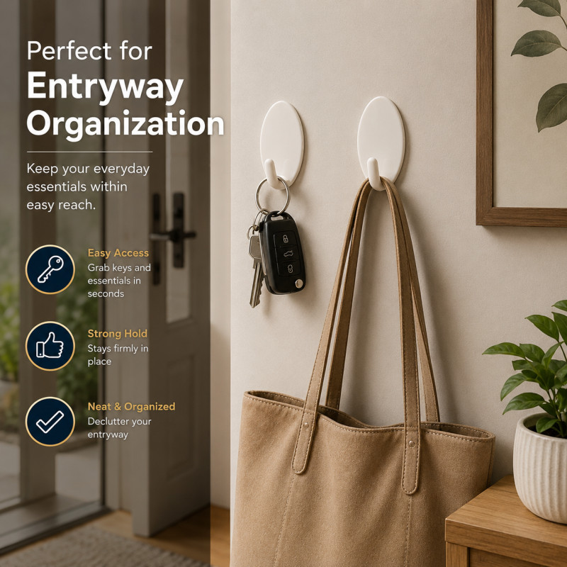 Gentle Edge Hook Designed for Smart Storage &amp; Organization – White (L-8 CM)