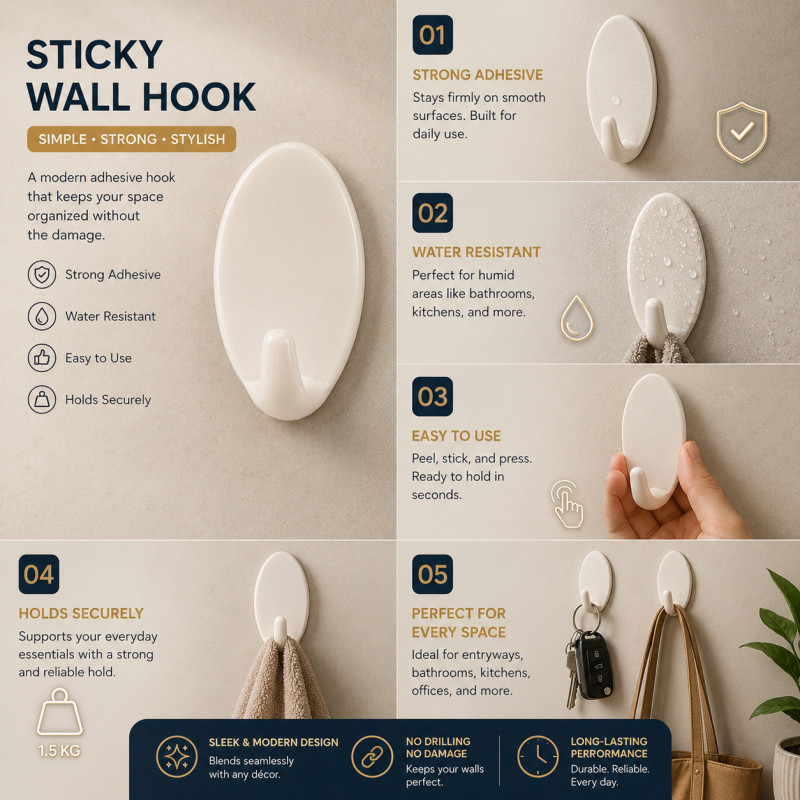 Gentle Edge Hook Designed for Smart Storage &amp; Organization – White (L-8 CM)