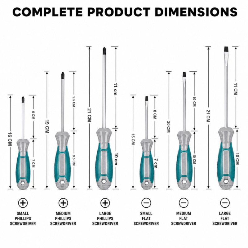Ultra Spark Screwdriver Set Designed for DIY Projects &amp; Professional Work – Teal (H-16, H-19, H-21, H-15, H-20, H-21 CM)