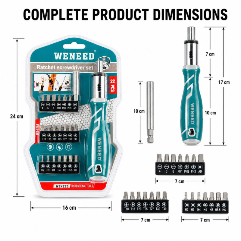 Pro Shine Ratchet Screwdriver Set Designed for DIY Projects &amp; Professional Work – Teal (H-17 cm)