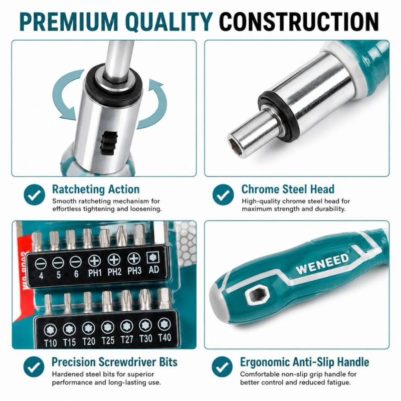 Pro Shine Ratchet Screwdriver Set Designed for DIY Projects &amp; Professional Work – Teal (H-17 cm)