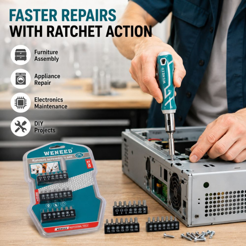 Pro Shine Ratchet Screwdriver Set Designed for DIY Projects &amp; Professional Work – Teal (H-17 cm)