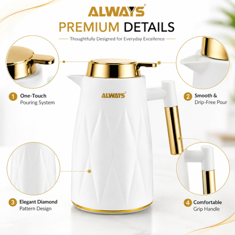 Expert Build Vacuum Flask Designed for Temperature Retention &amp; On-the-Go – White (H-26)