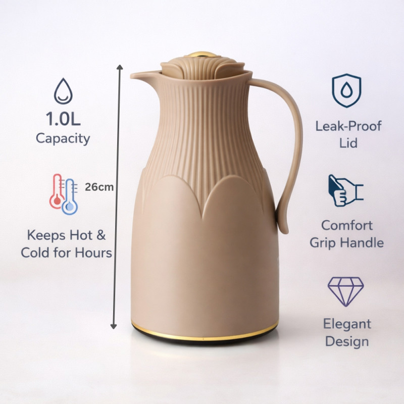 Sahara Style Vacuum Flask Designed for Temperature Retention &amp; On-the-Go – Tan (H-26 CM)